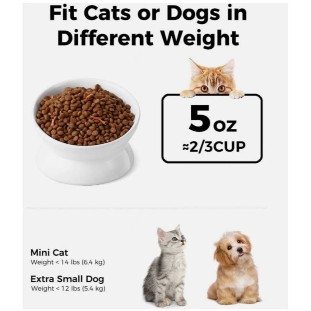 "5oz Elevated Pet Food Bowl Ceramic Raised & Tilted Water Bowl for Small Dog Cat